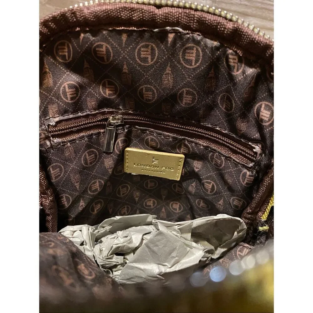 London Fog Gold Janice Sling Bag Mini Double Zip Backpack